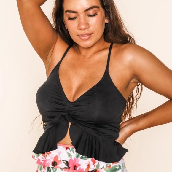 CORAL REEF Black Eyelet Halter Swim Top, BORA, Size Large - Picture 3 of 4
